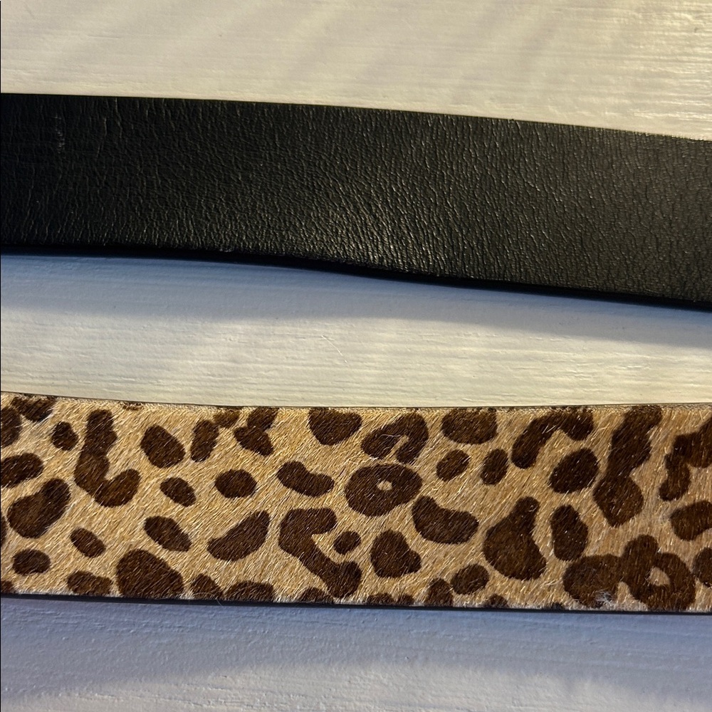 Two J. McLaughlin Gold Buckle Leopard and Black Belts large L - Picture 5 of 13